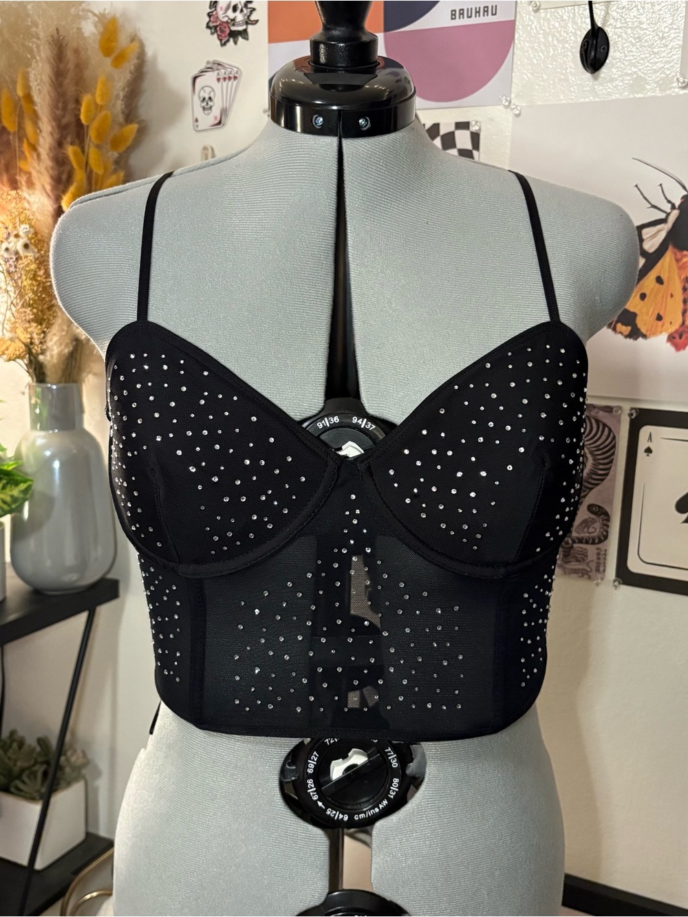Rue21 Black Rhinestone Corset Bustier Top Size Large